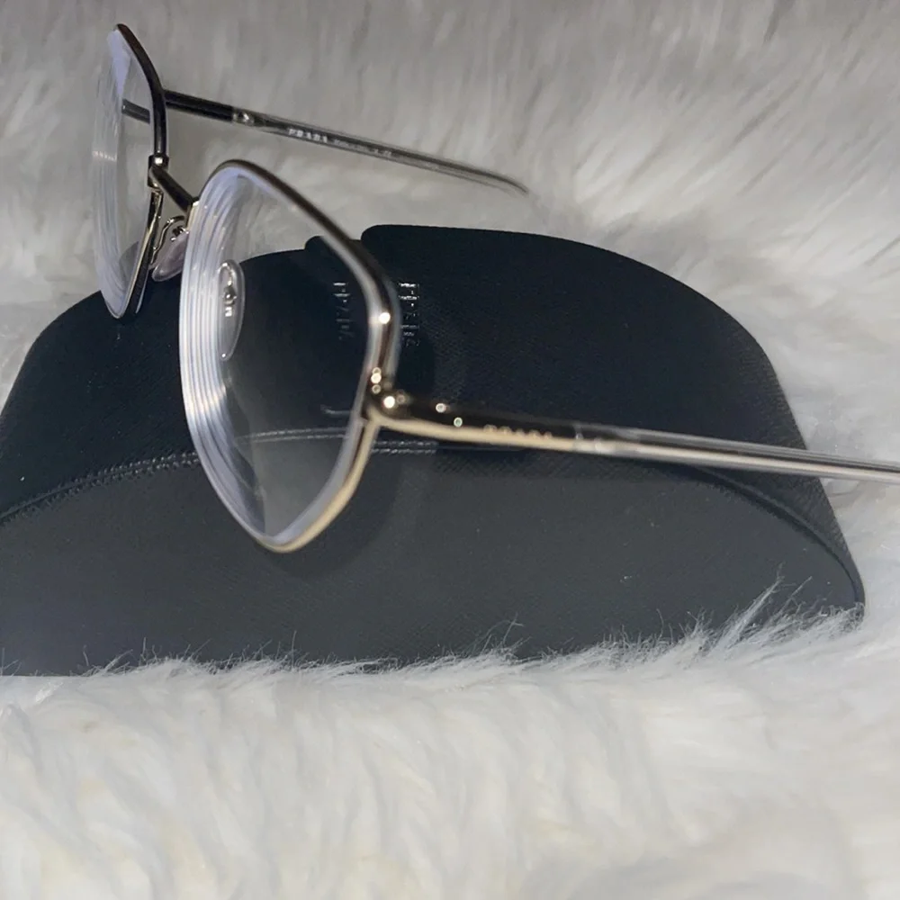 Prada Silver Metal Rim Clear Lens Glasses